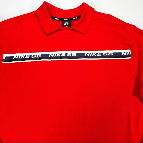 Nike SB Dry Long Sleeve Polo Top Size L Skateboarding Rugby Red Mens CI7102 657 - Picture 5 of 13